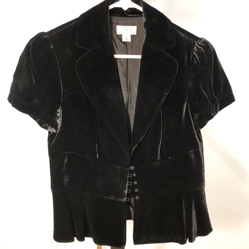 LOFT Black Velvet Short Sleeve Jacket